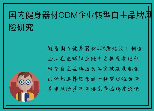 国内健身器材ODM企业转型自主品牌风险研究