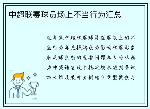 中超联赛球员场上不当行为汇总